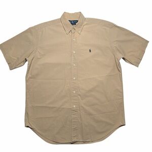 Ralph Lauren Blake Short Sleeve Button Down Shirt Mens Medium 100% Cotton Tan